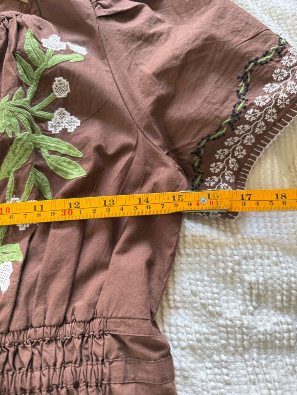 Anthropologie Somerset Brown Maxi Dress with Green & White Embroidery Size XS - Picture 9 of 11